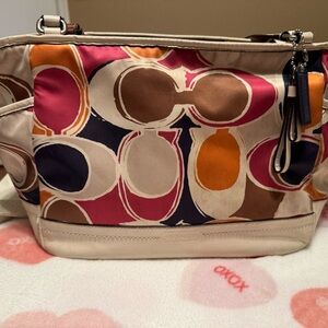 Coach Multicolor Signature Shoulder Bag - Pink, Orange, Brown & Navy